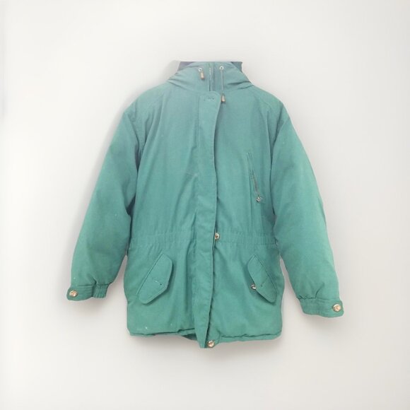 Eddie Bauer Vtg Green Goose Down Puffer Parka Coat w Wool Fur Lined Hood - Picture 1 of 6